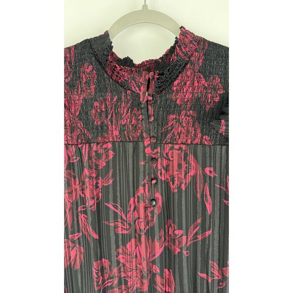 WHBM Sleeveless Smocked Waist Ruffle Midi Dress Womens XL Petite Black Red - Picture 5 of 14